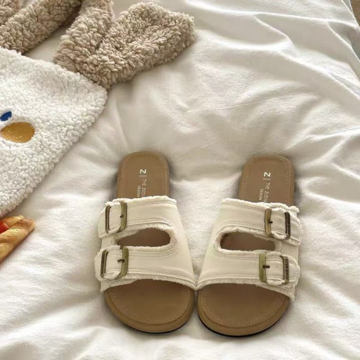Dép Birkenstock mặc ngoài mùa hè cho nữ dép sandal đi biển đế bệt cao cấp phong cách Pháp