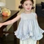 Bé Gái Mùa Hè Phong Cách Mới Không Đều Búp Bê Lá Sen Không Tay Bộ Hai Món Hoàn Chỉnh