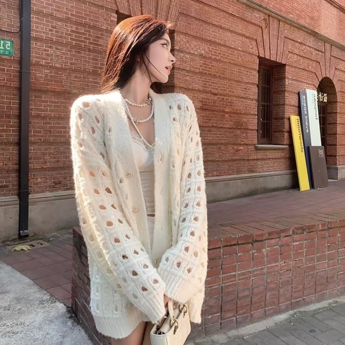 Áo len rỗng phong cách Hàn Quốc cho nữ mùa xuân hè mới đa năng thời trang lười biếng áo len d