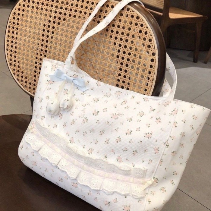 túi tote vải canvas họa tiết hoa tươi tắn và đa năng phong cách Hàn Quốc túi vải đeo vai đơn dung