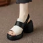Giày sandal đế dày màu đen thon gọn đa năng, dép nữ nhà giàu, giày nữ nhà giàu, gót dày, dép nữ cao