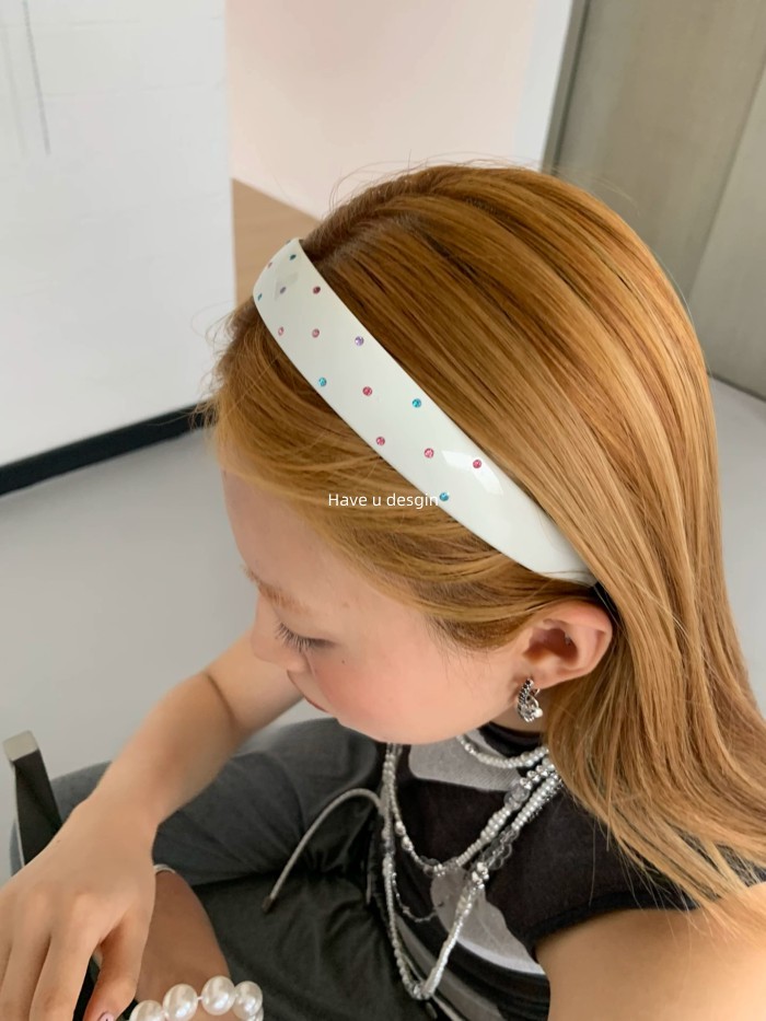 Have u desgin Phong Cách Hàn Quốc Dễ Thương Nhiều Màu Sắc Đính Kim Cương Phiên Bản Rộng Acrylic Chống Trơn Trượt Băng Đô Rửa Mặt Phù Hợp Với