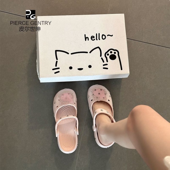 Mèo Hoạt Hình Họa Tiết Lỗ Nông Lỗ Cho Nữ Mùa Hè Mới Đế Dày Mary Jane Bên Ngoài Giày Phong Cách D