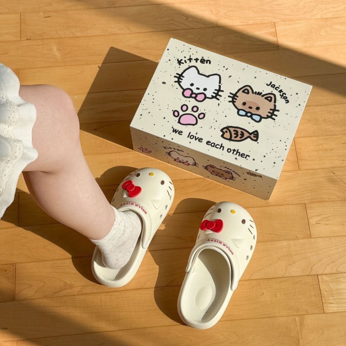Hoạt Hình Dễ Thương Mèo Kt Bao Đầu Croc Giày Nữ Nhà Mặc Ngoài Trời Thoáng Khí, Thoải Mái Và Đ