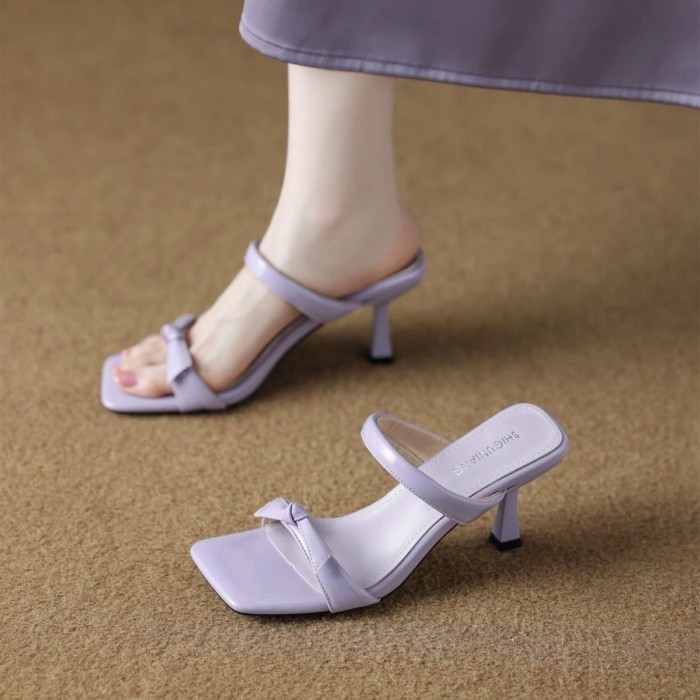 Giày sandal cao gót mũi vuông có dây đeo khí chất một dây giày cao gót hở mũi kiểu Pháp cho n