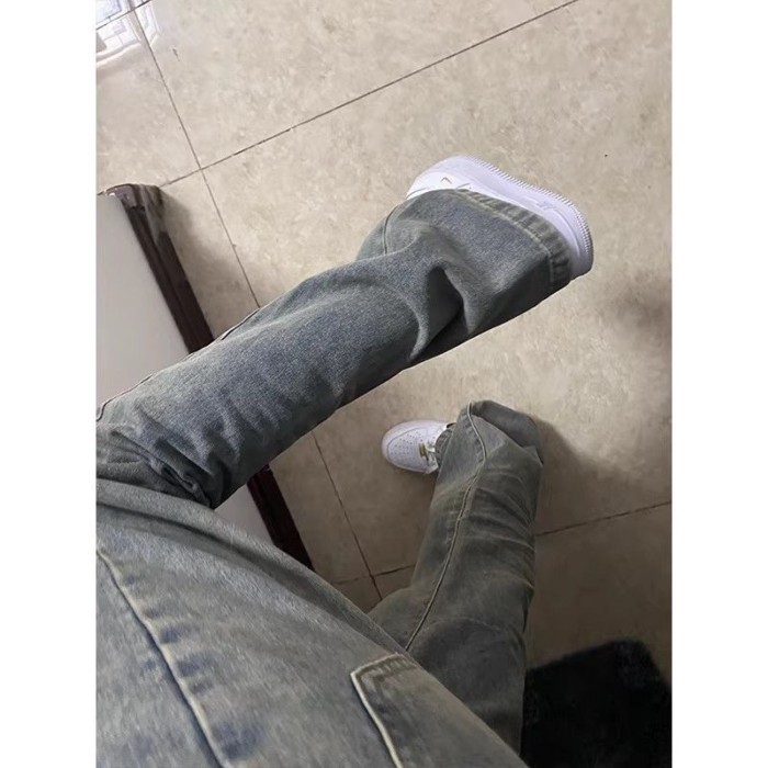 Retro Boot Xanh Dương Nam Mỹ Cao Cấp Đường Thẳng Quần Thể Hiện Chân Mỏng Slim Fit Scimitar Quần