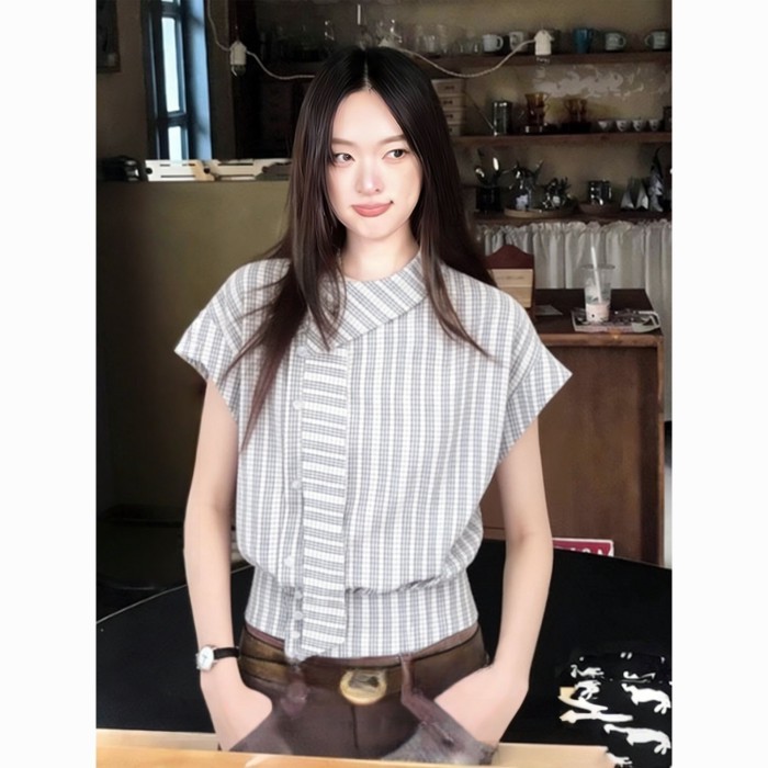 【Versatile And Evergreen】Great-looking Plaid Shirt For Women, Summer Ribbon Shirt, Short-sleev