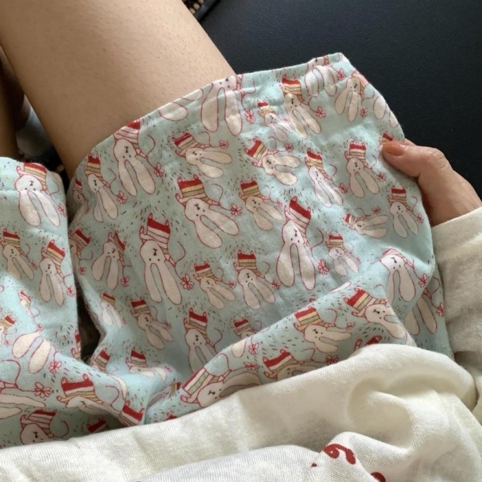 Dopamine Pyjama Quần Mùa Hè Nữ Cloud Cotton Da Báo Quần Short Áo Khoác Ngoài Sọc Quần Đi Bộ Nhà Q