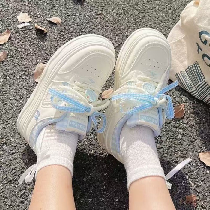 Giày nơ trắng đế dày nguyên bản dành cho nữ, giày thể thao đa năng, giày bánh mỳ thông thường dễ th