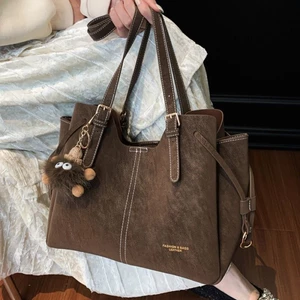 Túi tote ba lớp dung tích lớn phong cách retro dành cho nữ Túi đeo vai đi làm đa năng thời tr