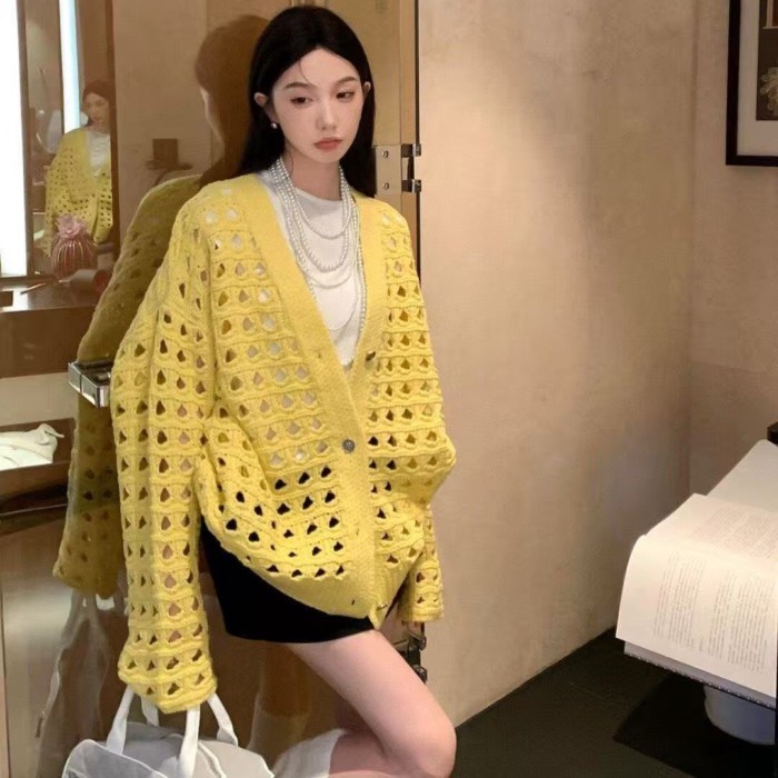 Áo len rỗng phong cách Hàn Quốc cho nữ mùa xuân hè mới đa năng thời trang lười biếng áo len d
