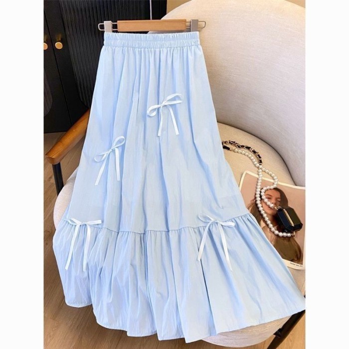 New Bow Long Skirt Matsumoto Style Slim Little Fairy Trendy High Waist Gentle Skirt