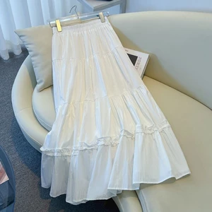New Summer Style French Fungus White Stitching Cake Skirt For Women