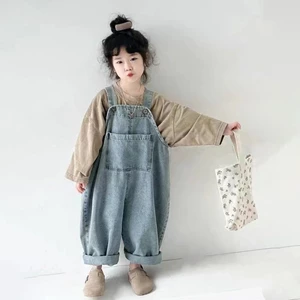 quần trẻ em, quần yếm denim mùa xuân thu phổ biến phong cách Hàn Quốc, quần áo trẻ em dáng rộng