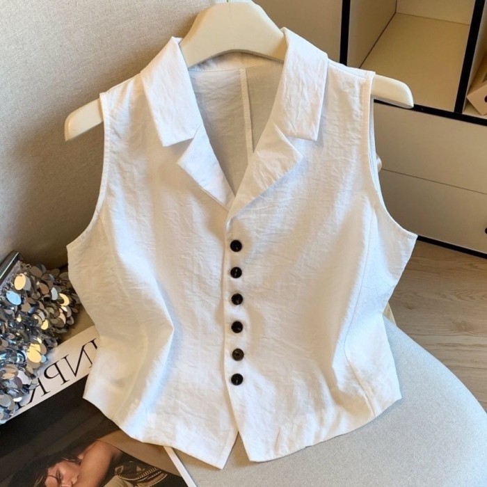 Áo vest vest nữ một hàng khuy mùa hè kiểu mới áo ngắn đơn giản đa năng
