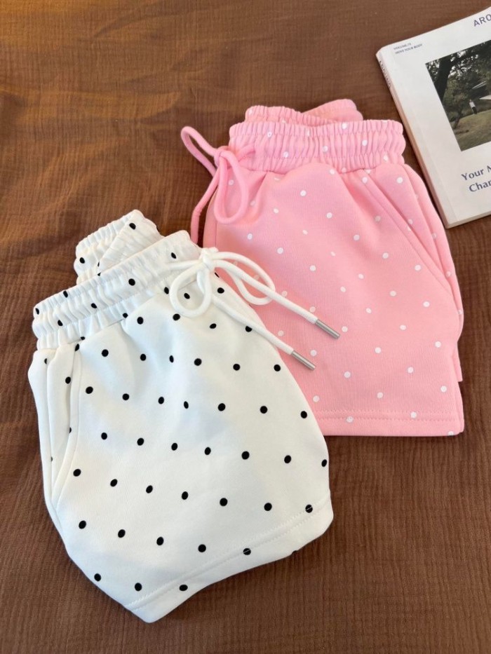 Quần short pyjama chấm bi cho bé gái Mỹ, quần mặc ở nhà dây rút giảm béo thông thường để mặc bên