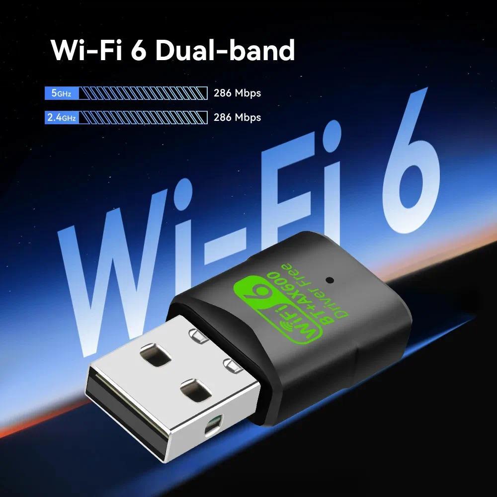 [Sẵn sàng] Card mạng không dây USB 600Mbps WiFi 6 2.4G / 5GHz Bluetooth 5.4 USB Wifi Dongle Adapter Driver-Miễn phí cho PC Win10 / 11