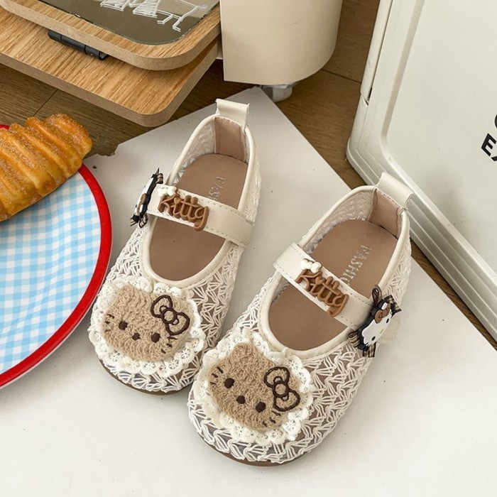 Cute Cartoon Braided Girls Sandals Girls Lace Mesh Princess Shoes Soft Sole Hollow