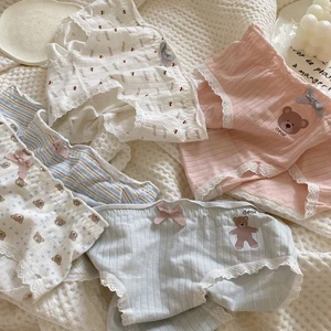 Quần lót cotton hình gấu sọc cao cấp dành cho bé gái và học sinh phiên bản Hàn Quốc Quần đùi n