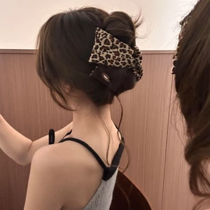 Hàn Quốc Retro Da Báo KT Mèo Tam Giác Grabber Phụ Kiện Tóc Nữ Sau Đầu Kẹp Tóc Cá Mập Kẹp Tóc Băng