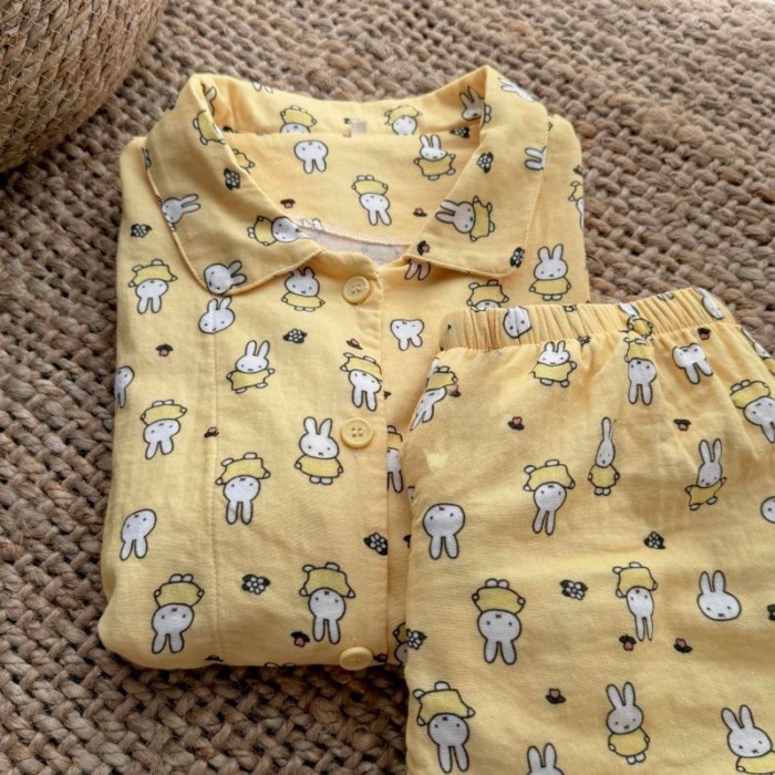Kem Miffy Rabbit Cardigan Ins Cloud Cotton Bộ Đồ Ngủ Nữ Ngắn Tay Quần Short Cô Gái Ngọt Ngào Mặc