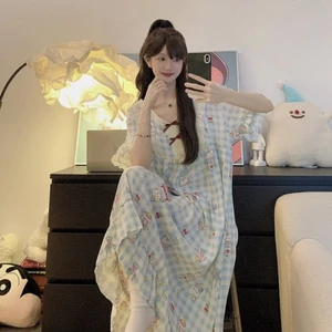 Knee-length Nightgown For Women Summer Thin Sweet Princess Style Loose Short-sleeved Pajamas Hom