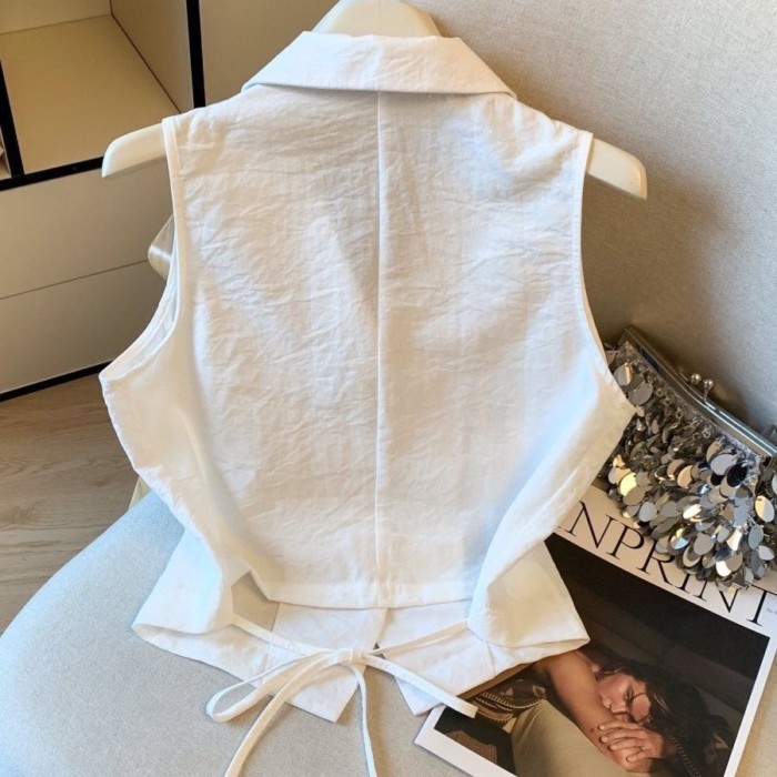 Áo vest vest nữ một hàng khuy mùa hè kiểu mới áo ngắn đơn giản đa năng