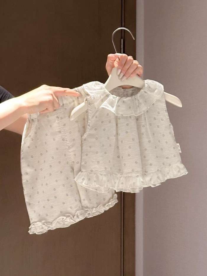 Bộ Đồ Bé Gái Cổ Áo Búp Bê Quần Áo Quần Áo Trẻ Em Bé Gái Họa Tiết Hoa 2 Bộ