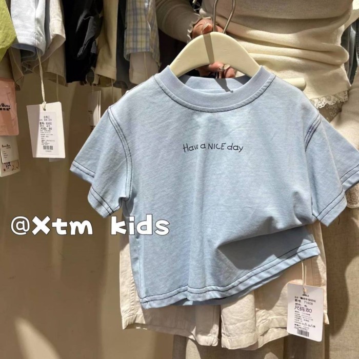 Children's Summer Style Western Letter Printed Cotton Short Sleeve Loose And Handsome Boys Ko