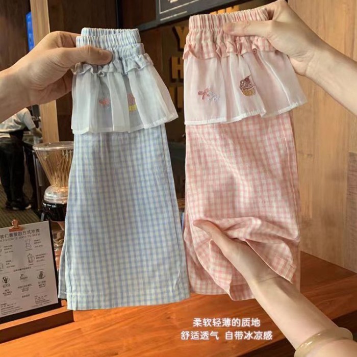Quần ống rộng bé gái, quần kẻ sọc ngọt ngào đa năng cho bé gái và bé mặc ra ngoài