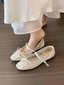 rỗng phong cách Trung Hoa Mary Jane đáy phẳng miệng nông phối ren với váy nơ mới buổi tối giày n