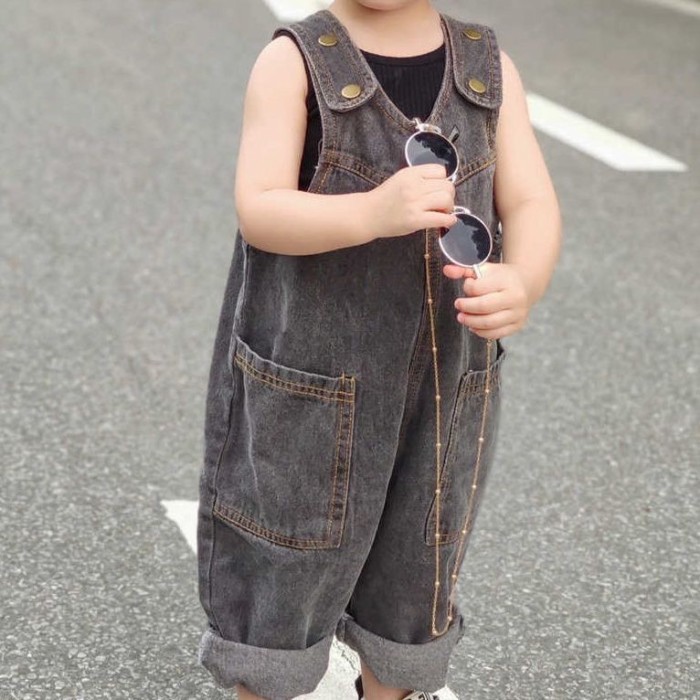 Quần trẻ em, quần yếm denim xuân thu phong cách Hàn Quốc, áo liền quần cho bé trai và bé gái