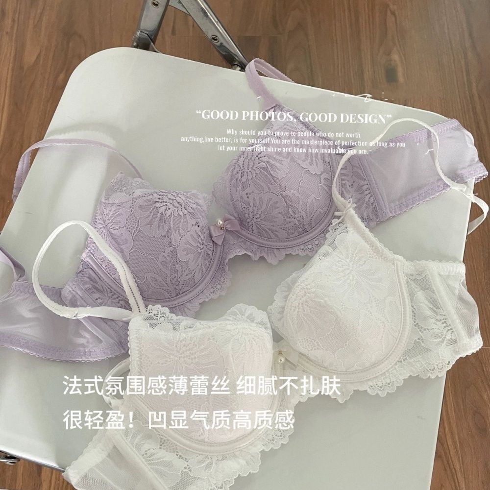 Quần Lót Pháp Nữ Ngực Lớn Nhìn Ren Nhỏ Thêu Có Vòng Thép Hỗ Trợ Hàng Đầu Bộ Áo Ngực Chống Chảy xệ