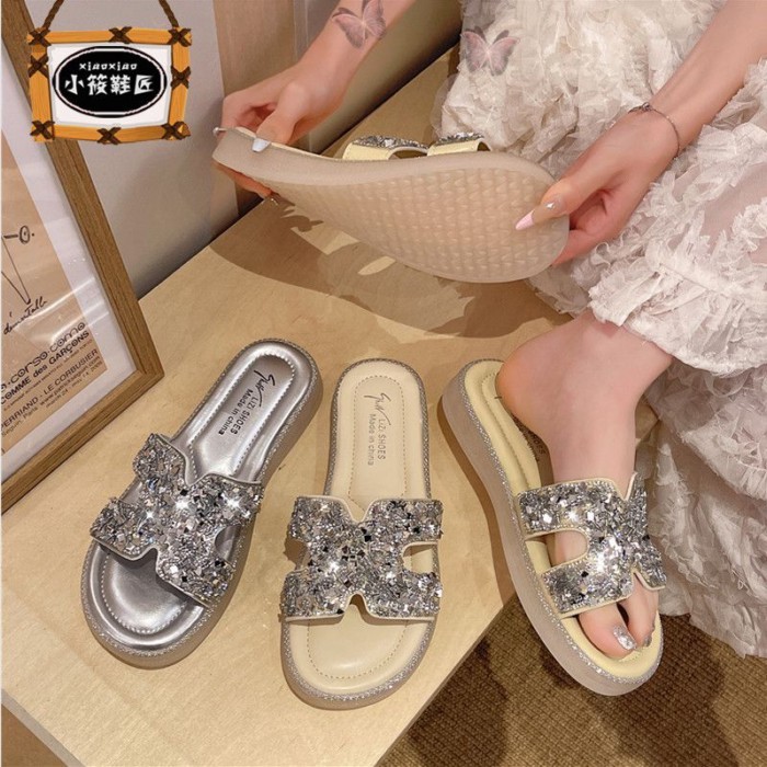 Dép đi trong nhà hình chữ H đế dày đế mềm kiểu cổ tích mùa hè chống trượt nhẹ sang trọng dành cho n