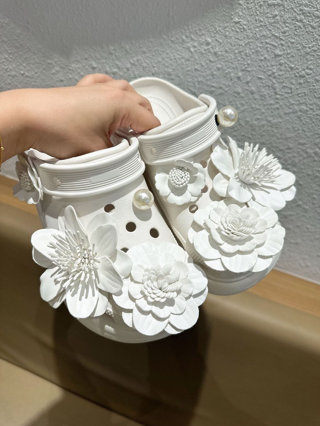 Ngọc Trai Hồng Nơ Thạch Giày Lỗ Trang Trí
