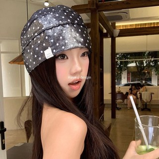 Have u desgin Nhật Bản Retro Chấm Bi Baotou Mũ Nữ Xuân Hè Cao Cấp Thời Trang Mũ Lạnh Thể Hiện Mặt Nhỏ Chui Đầu Cọc Mũ