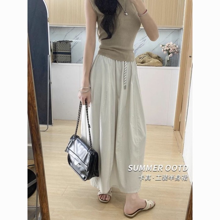 Váy bảo hộ lao động nhanh khô hải quân cho nữ, váy bí ngô mùa hè, váy phồng cạp cao phong cách miền