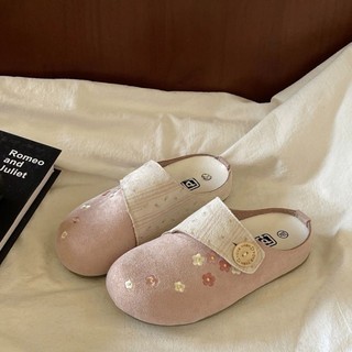 Dép Baotou Nữ Xuân Hè Mới Niche Thêu Birkenstocks Giày Lười Dép Một Chân Đế Bằng