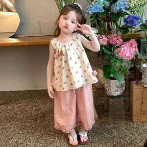 Bé Gái Mùa Hè Áo Chấm Bi Bộ Vest Mới Thời Trang Và Phong Cách Phương Tây Trẻ Em Và Bé Gái Mùa Hè