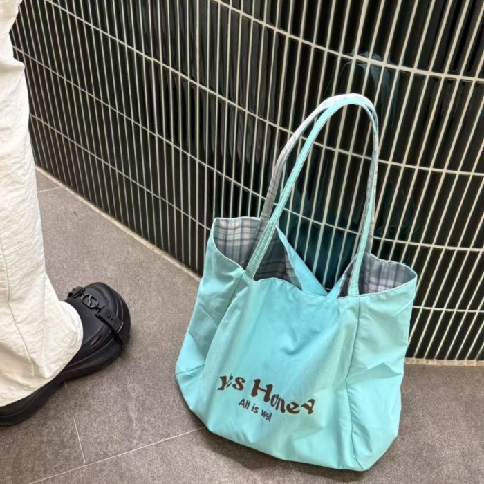 Túi tote hai mặt màu xanh bạc hà sức chứa lớn phong cách Hàn Quốc phong cách lười biếng đi lạ