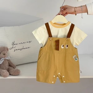 Bộ quần áo bé trai mùa hè cho trẻ sơ sinh hoạt hình mùa hè mới quần yếm ngắn tay trẻ em Bộ ha