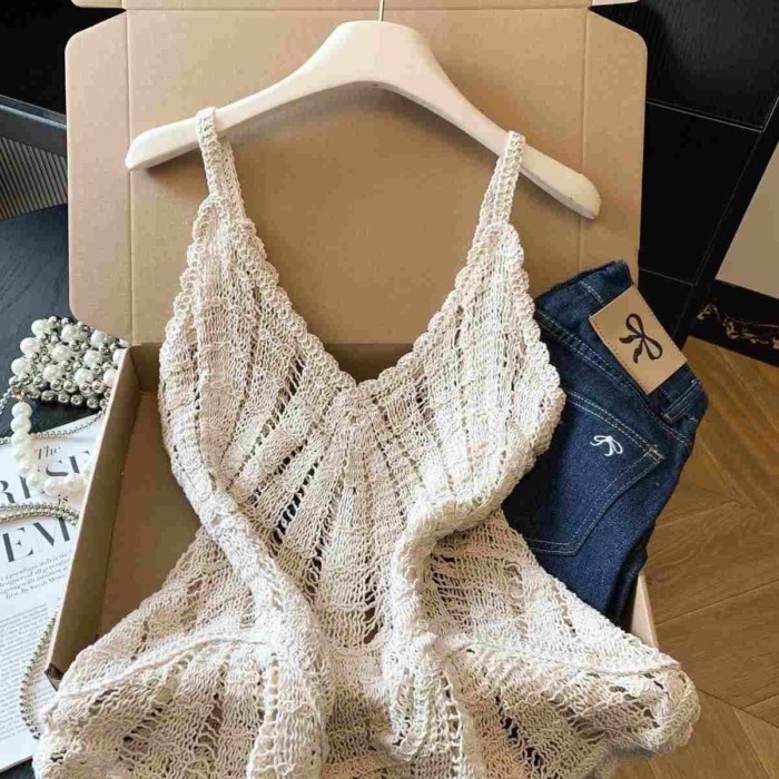 Công nghiệp nặng Dopamine xanh móc treo rỗng mùa hè dành cho nữ mới Loose Slim bên trong và b