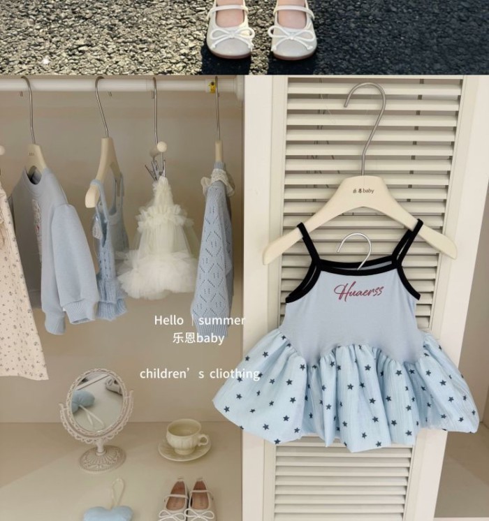 Girls Summer Clothes New Suspender Dress Baby Girl Star Gauze Skirt Western Internet Celebrit