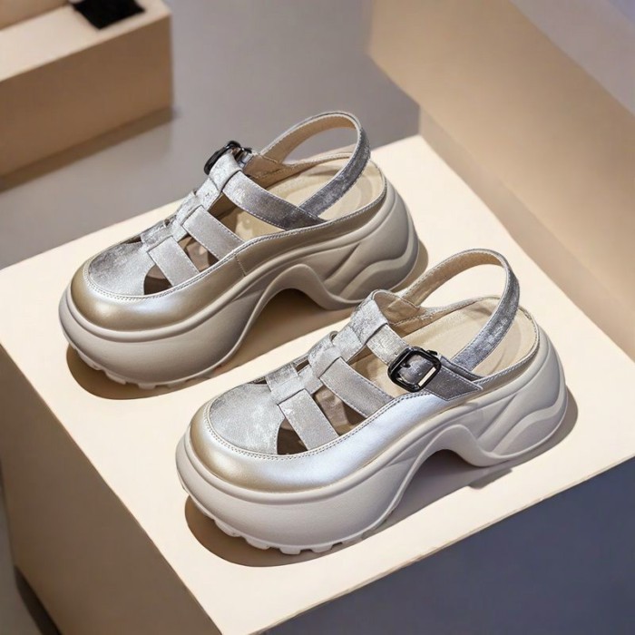Da Mềm Đế Dày La Mã Giày Sandal Nữ Mùa Hè Mới Gót Dày Rỗng Thoáng Khí Đế Mềm Xăng Đan Một Từ