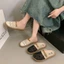 Thoáng Khí Bao Đầu Nửa Dép Nữ Mùa Hè Mới Đa Năng Đáy Phẳng Trơn Người Cá Lưới Vải Lanh Xăng Đan