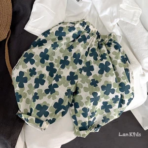 chiếc quần cotton và lanh mềm mỏng mùa hè in hoa quần cotton chống muỗi rộng rãi cho trẻ em Hàn