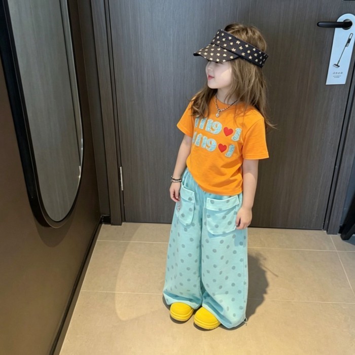 Girls Summer Thin Letter Printed Short-sleeved T-shirt New Fashion Style Little Girl Versatil