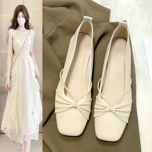 Giày đơn đế nông da mềm thắt nơ cho nữ kiểu dáng cổ tích nhẹ nhàng, thon gọn với váy, giày bà