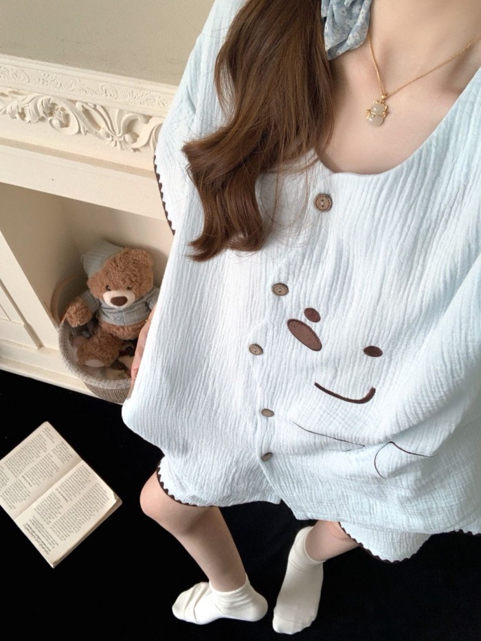 New Korean Version Of Cartoon Pajamas For Women Summer Short-sleeved Shorts Internet Celebrit