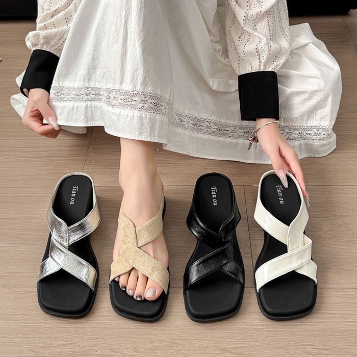 Giày lười quai chéo kiểu dáng đơn giản cho nữ mặc mùa hè, giày cao gót nêm cho bà bầu, sandal và